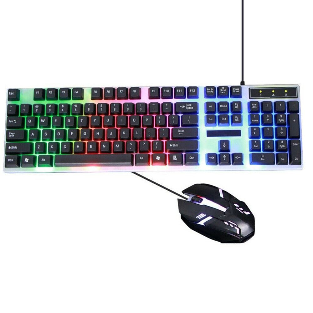 Rainbow Wired Gaming Keyboard and Mouse Combo, RGB Backlit Keyboard with 104 Key, USB Illuminated Gaming Mouse Set for Computer PC Gamer Laptop