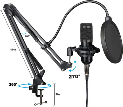 Studio Condenser USB Microphone Computer PC Microphone Kit with Adjustable Scissor Arm Stand Shock Mount, for PC Computer Recording Podcasting Youtube Karaoke Gaming Streaming Teaching Guarda GD100