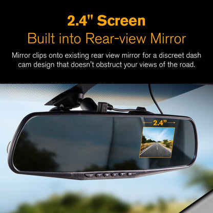 720P Mirror Roadcam, Add-On Rear View Mirror & HD Dash Cam 2-In-1, 2.4" LCD Monitor