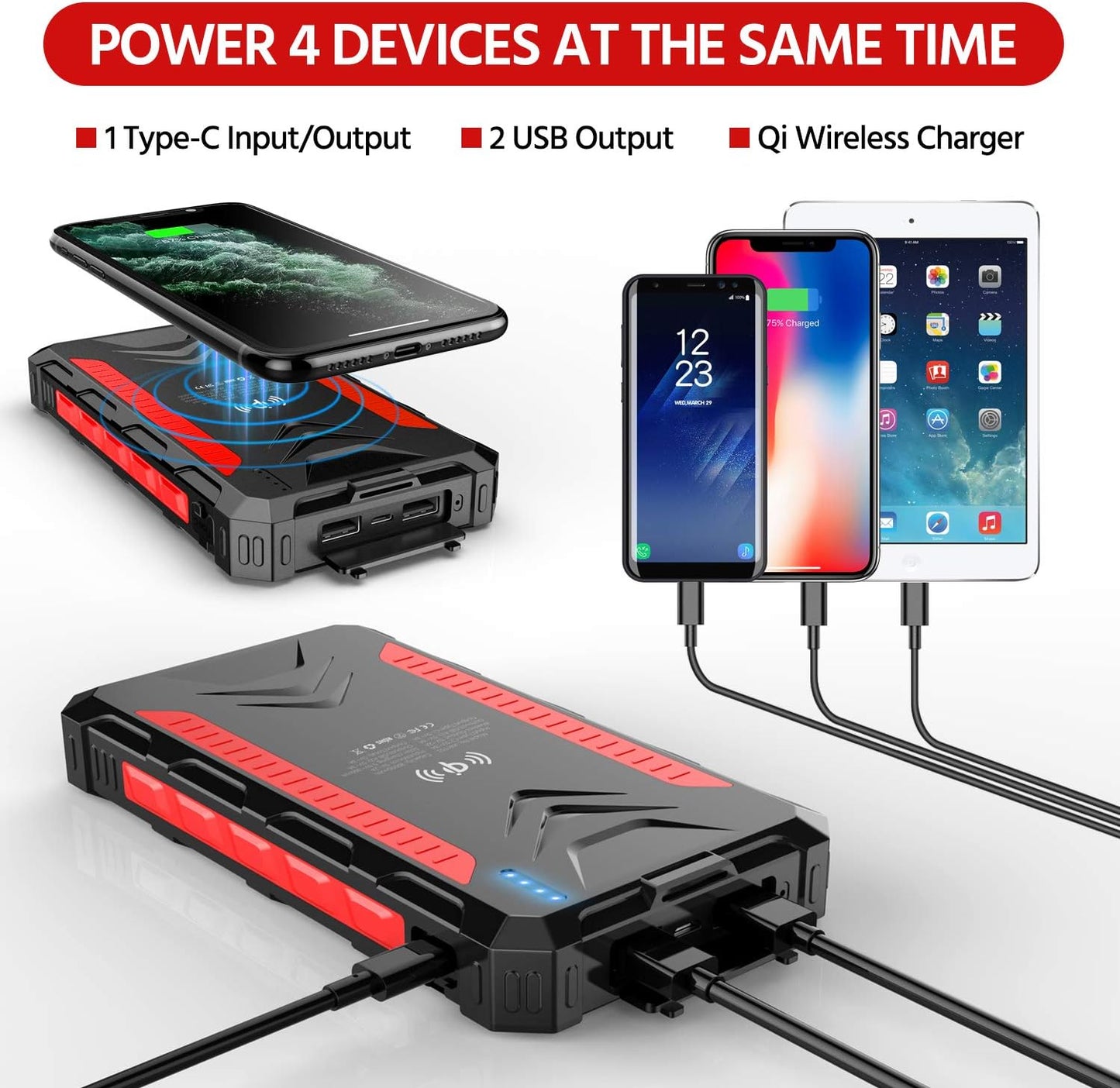 Portable-Charger-Power-Bank - 15000Mah Dual USB Power Bank Output 5V3.1A Fast Charging Portable Charger Compatible with Smartphones and All USB Devices (Black)